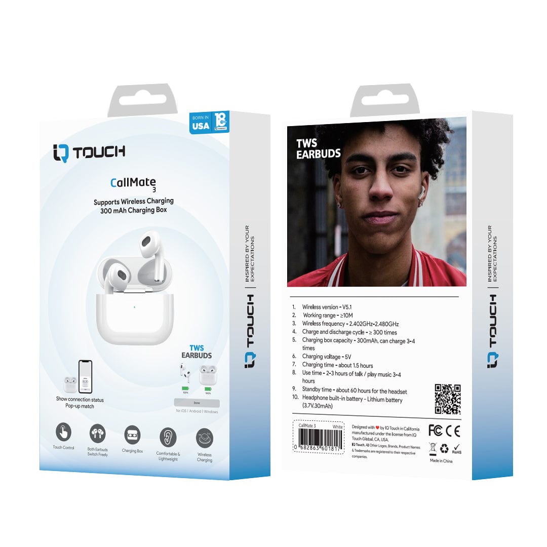 IQ TOUCH True Wireless Stereo Earbuds With Wireless Charging Case - CALLMATE3
