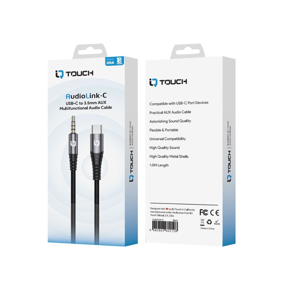 IQ TOUCH USB-C to 3.5mm Nylon braided 1 Meter Audio Cable - AUDIOLINK-C