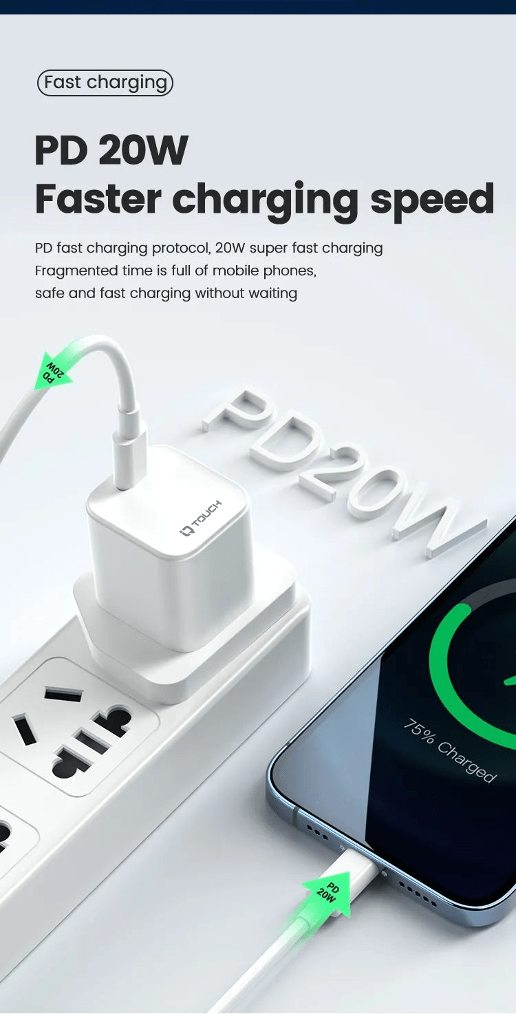 IQ TOUCH PD 20W USB-C Mini Wall Charger With USB-C to Lightening Cable - ICHARGE-20PD-L