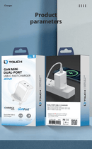 IQ TOUCH PD 40W Dual USB-C Wall Charger Powered by GaN Tech - ICHARGE-40PD