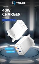 IQ TOUCH PD 40W Dual USB-C Wall Charger Powered by GaN Tech - ICHARGE-40PD
