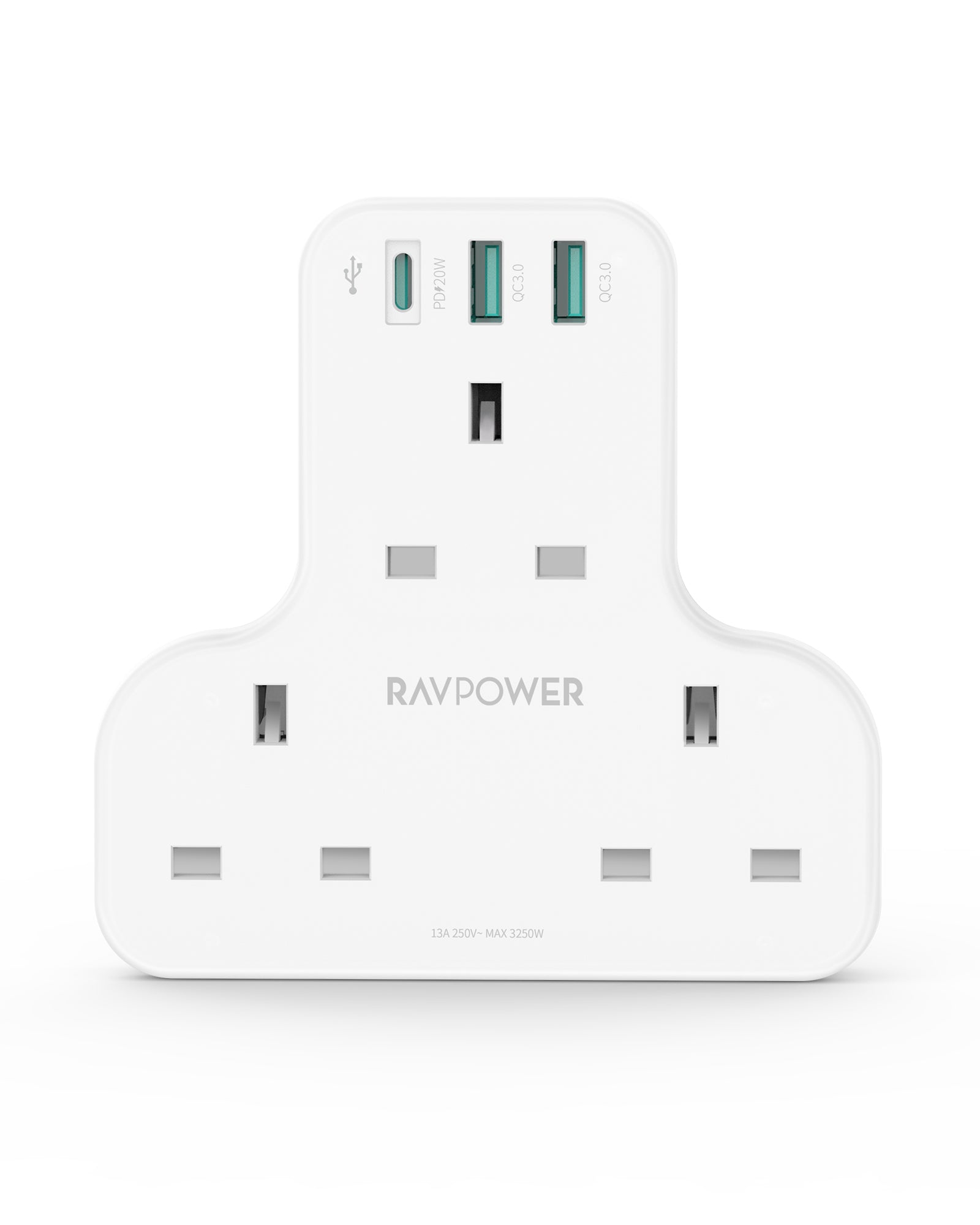 RAVPOWER 20W Wall Charger With 3 AC Plugs & 3 USB Ports - PC1036