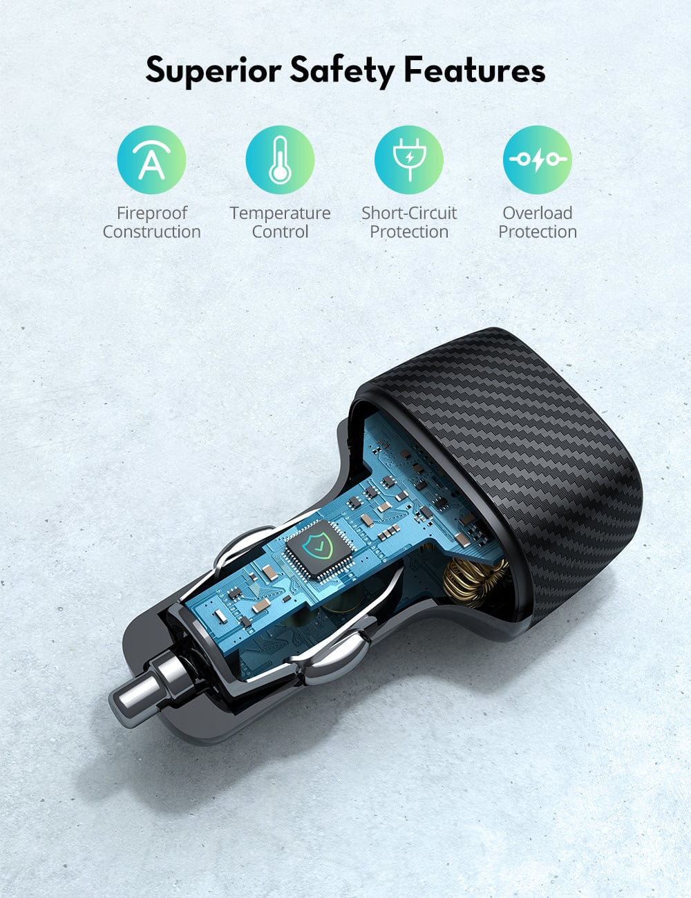 RAVPOWER 48W 2 Port(PD & QC) Fast Car Charger - VC009