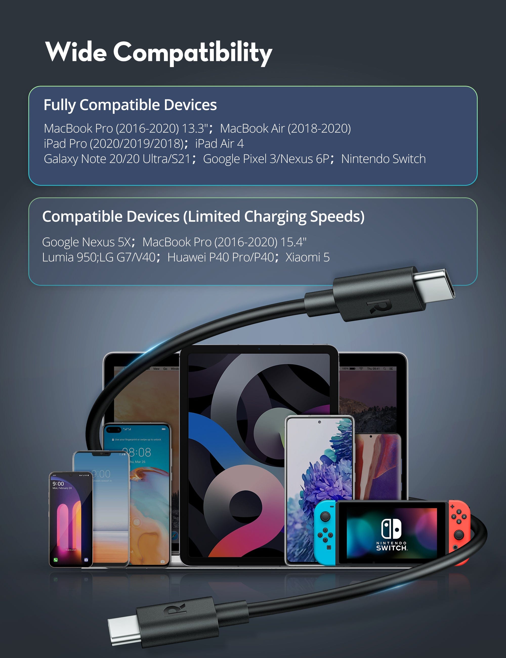 RAVPOWER Type-C To Type-C Charging Cable 1M (3.3ft) - CB058