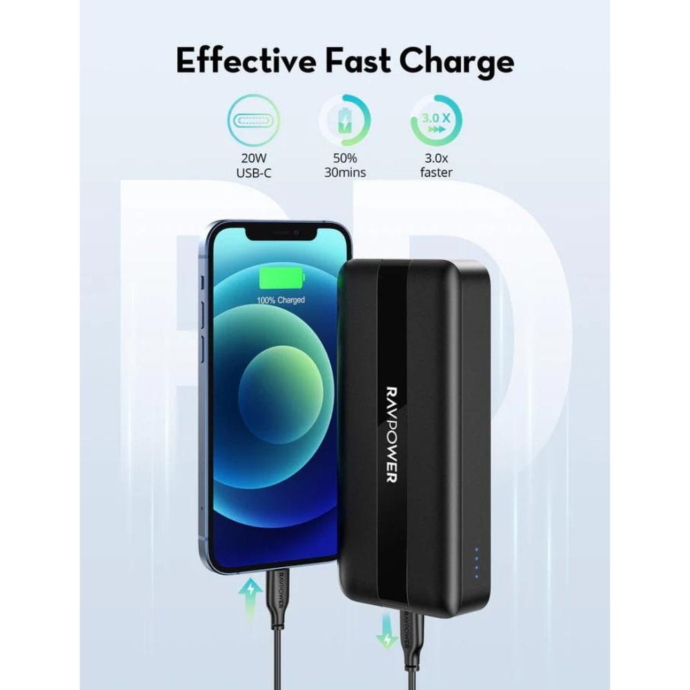 RAVPOWER PD3.0 20W 3 Ports Power Bank (20000mAh) - PB1235