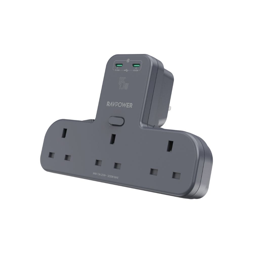RAVPOWER PD 45W Power Outlet Extender with 3 AC Outlets & 2 USB-C Ports - PC1069