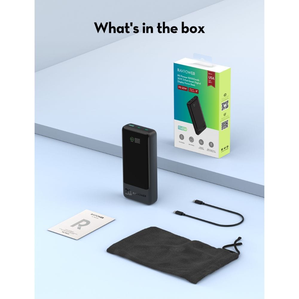 RAVPOWER PD Pioneer 20W 3 Ports Power Bank with Smart Digital Display (10000mAh) - PB1237