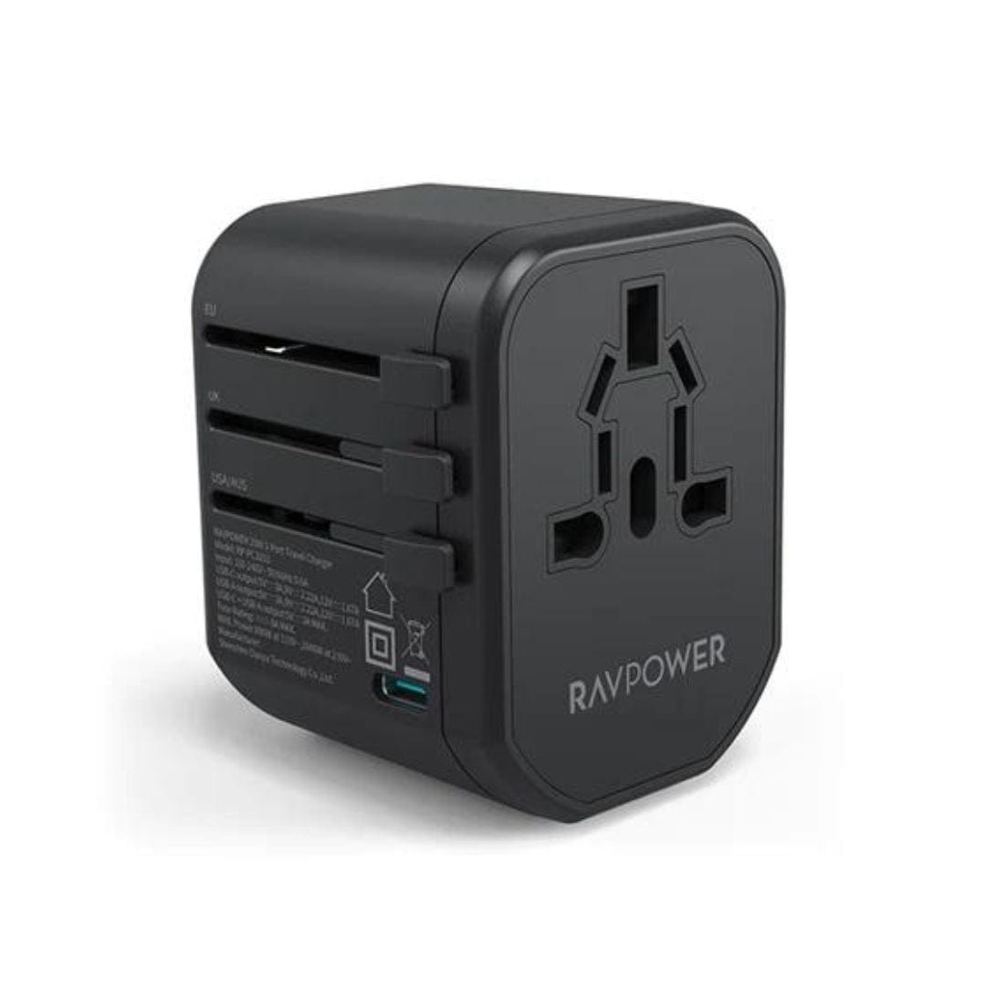 RAVPower 20W 3-Port Travel Universal Power Adapter (Charger) - PC1033