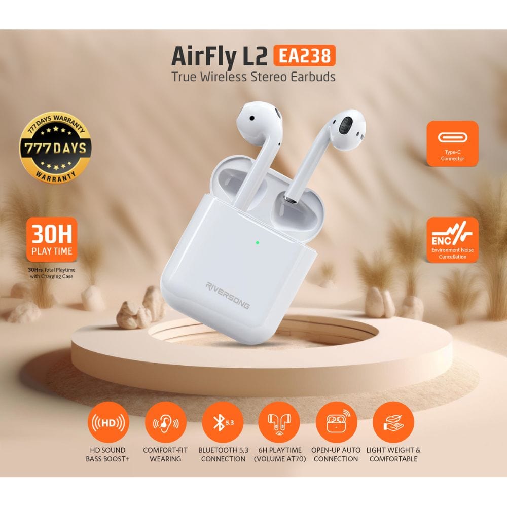 RIVERSONG Airfly L2 True Wireless Stereo Earbuds with Type-C Charging - EA238