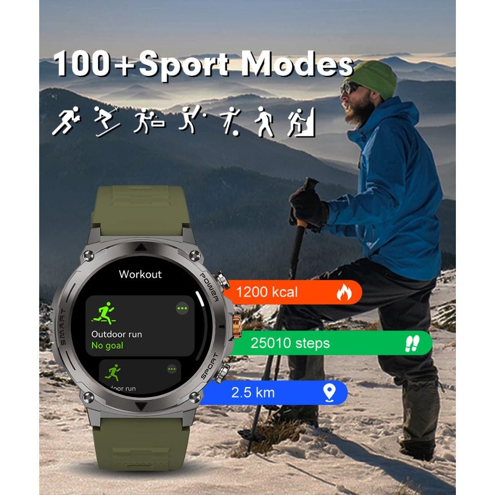 TELUX ACTIVEX Smart Calling Watch with 1.43” AMOLED Display & 2 Straps (Stainless Steel & Silicon) - T53