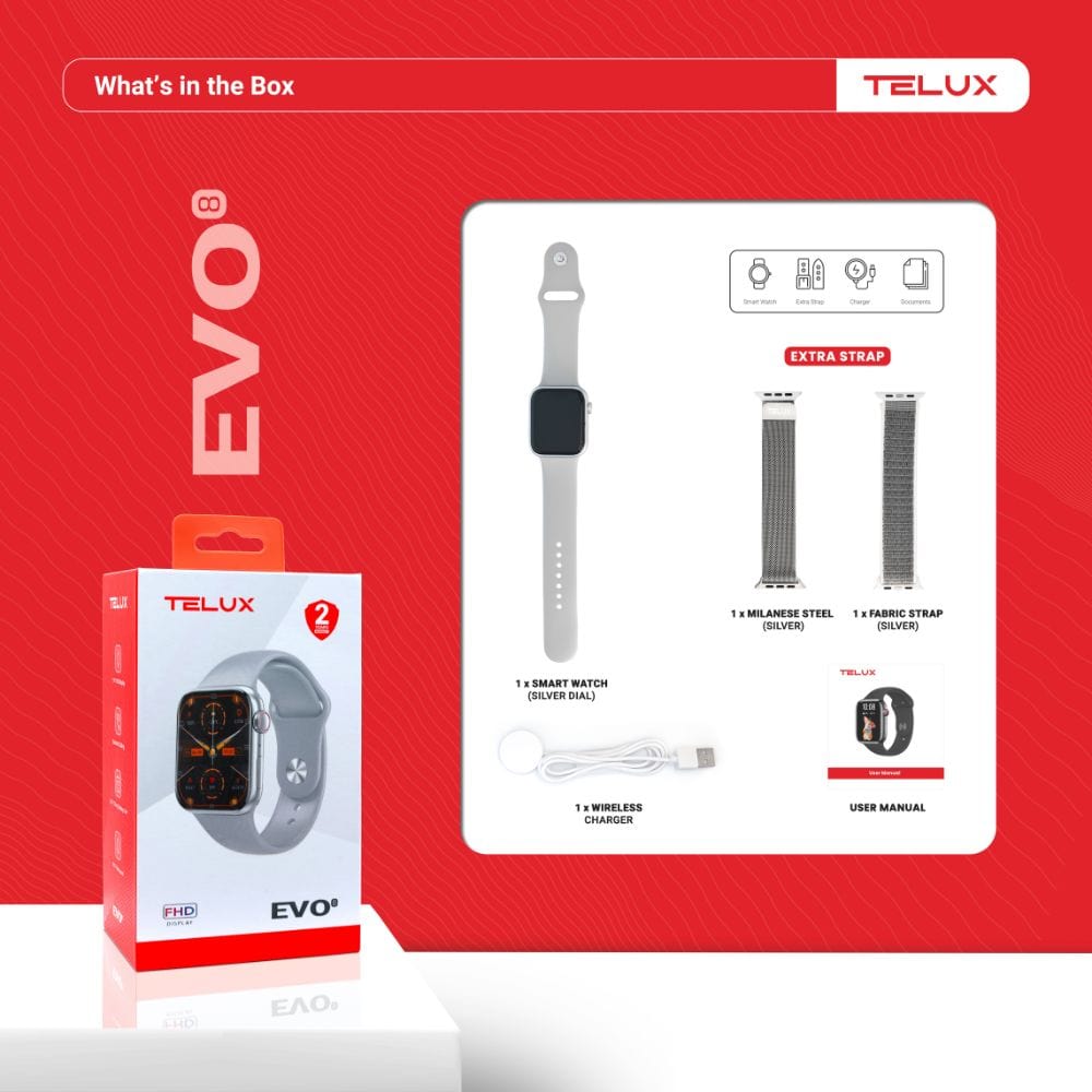 TELUX EVO 8 Smart Calling Watch with 1.91” FHD Display & Extra Strap - F1682