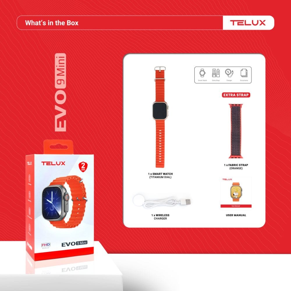 TELUX EVO 9 Mini Smart Calling Watch with 1.72” FHD Display & Extra Strap - F1685