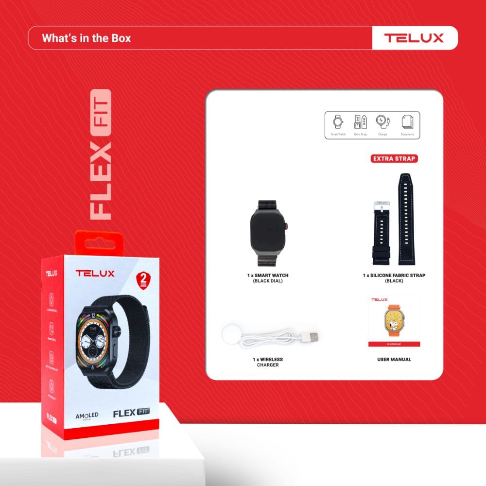 TELUX FLEXFIT Smart Calling Watch with 2.13” AMOLED Display & AI Voice Assistant - F1680