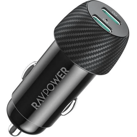 RAVPower VC031 PD Dual Port USB C Car Charger with USB C to Lightning