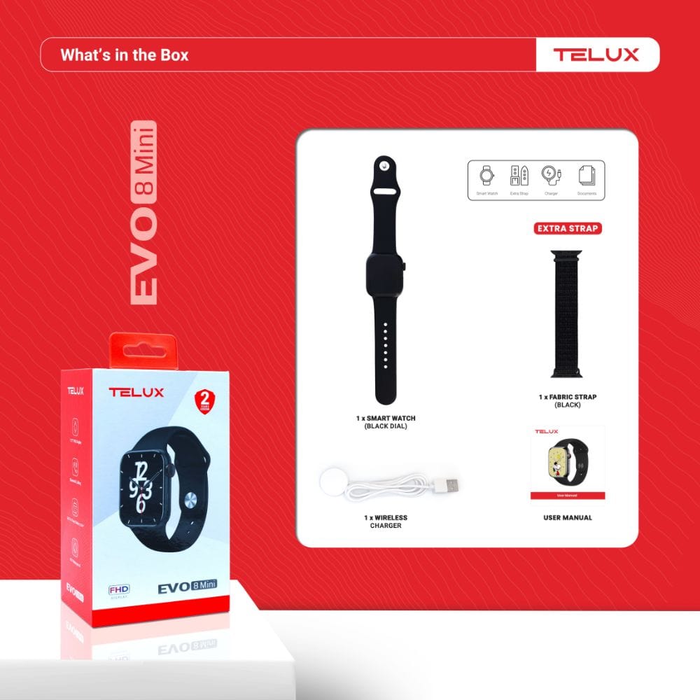 TELUX EVO 8 Mini Smart Calling Watch with 1.72” FHD Display & Extra Strap - F1683