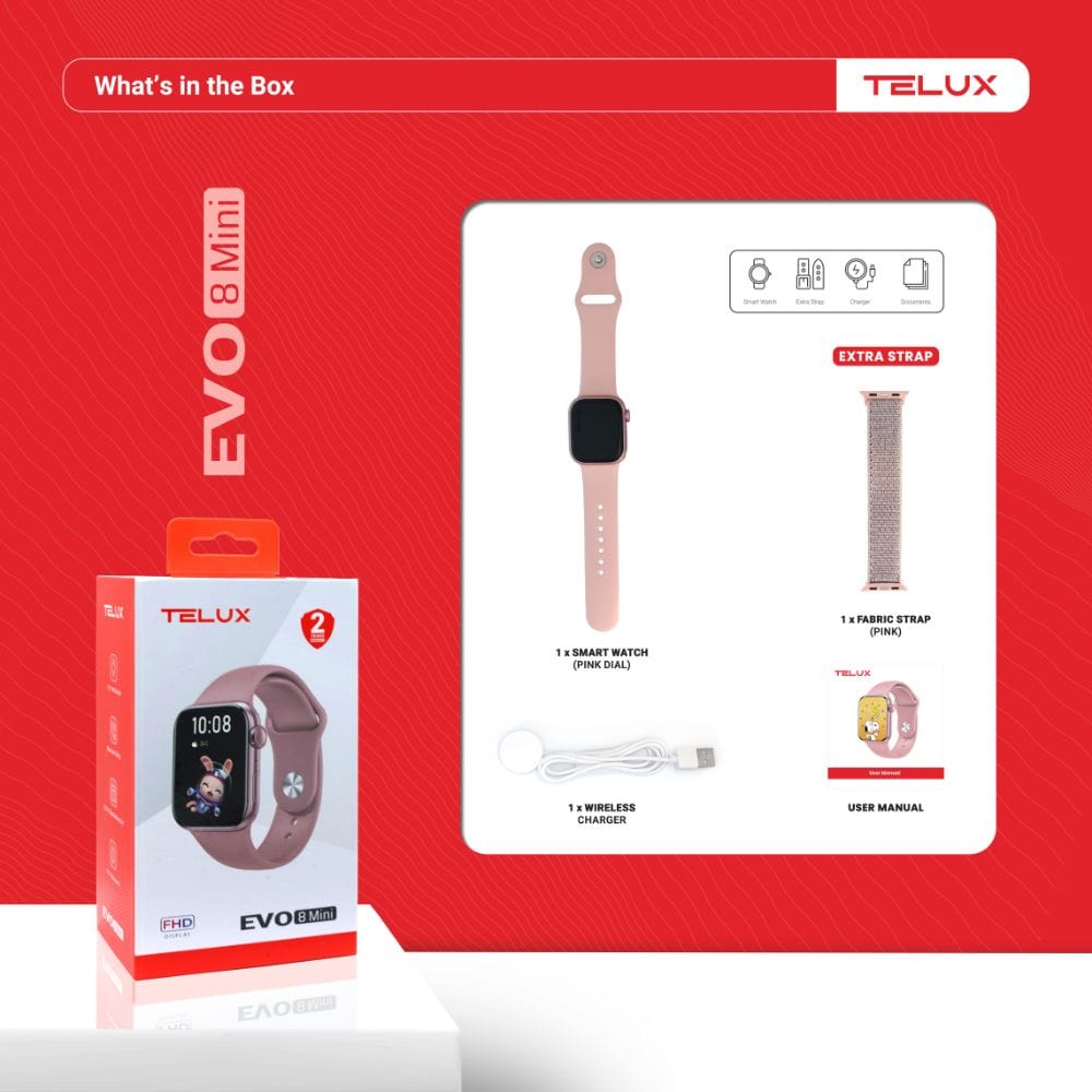 TELUX EVO 8 Mini Smart Calling Watch with 1.72” FHD Display & Extra Strap - F1683