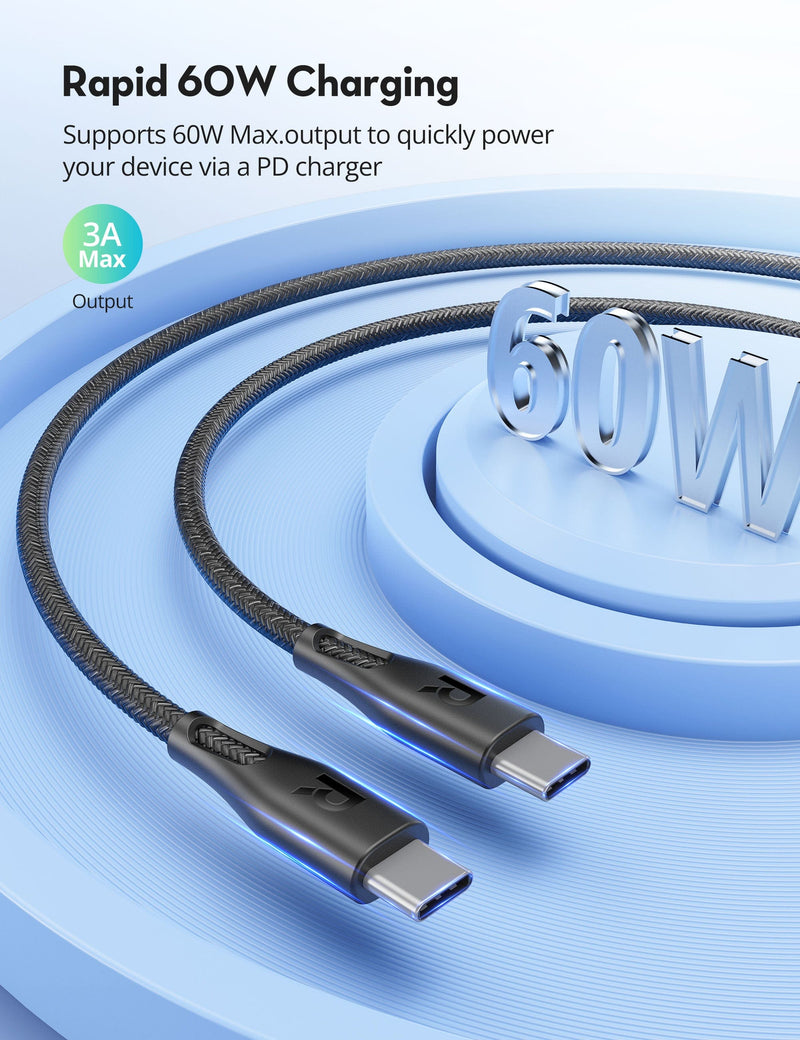 RAVPOWER 2M(6.6ft) 60W USB-C to USB-C Fast Charging Cable - CB1031