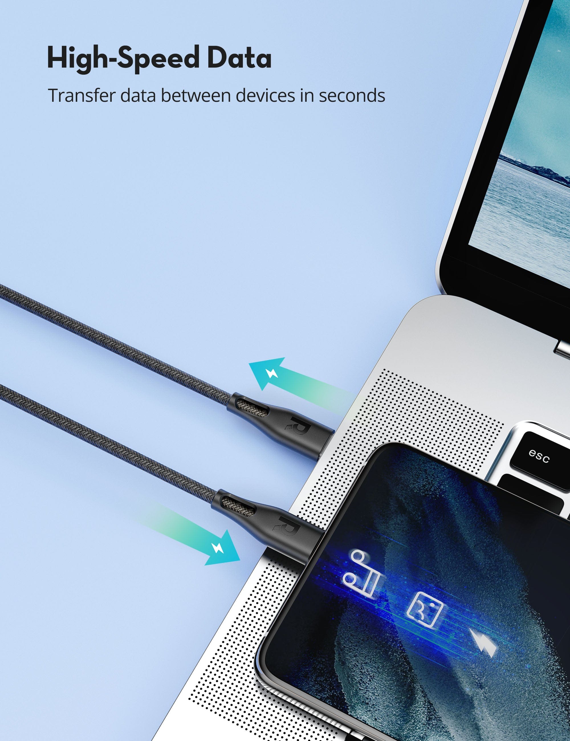 RAVPOWER 2M(6.6ft) 60W USB-C to USB-C Fast Charging Cable - CB1031
