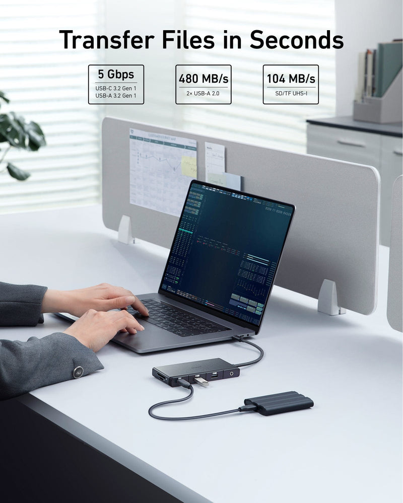 Anker 552 USB-C Hub (9-in-1, 4K HDMI) with 100W Power Delivery - A8373