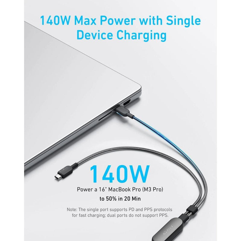 Anker 2-in-1 USB-C to USB-C Cable (140W Max, Braided) - A8895