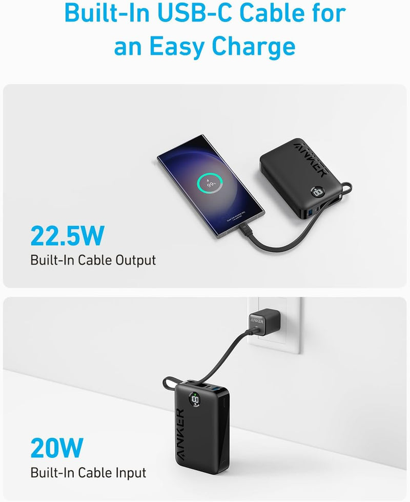 Anker 335 22.5W Charging Power Bank with Built-in USB-C Cable - A1647