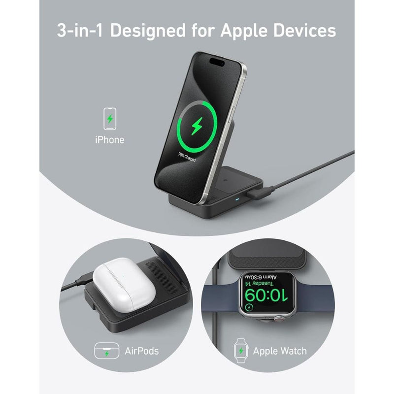 Anker 3-in-1 MagSafe 15W Wireless Charging Station for Apple Devices - B2557