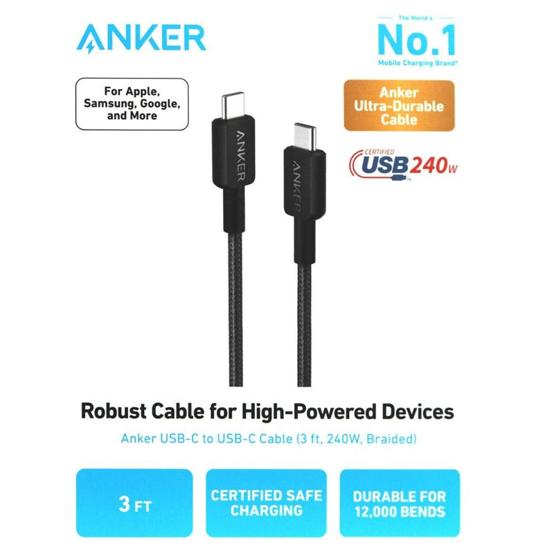 Anker 310 USB-C to USB-C Charging Cable (3ft, 240W Braided)  - A81D5