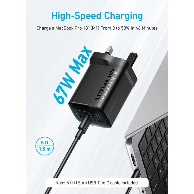 Anker USB-C Car Charger, 67W 3-Port Compact Fast Charger, 535 Car Adapter  with PIQ