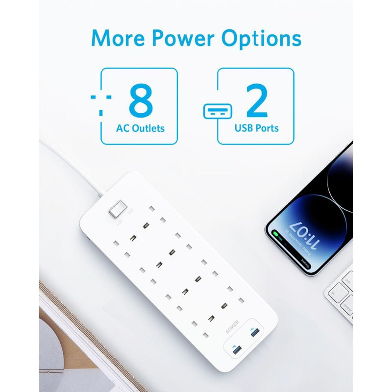 Anker 342 Power Strip with 8 AC Outlets & 2 USB Ports (12W Extension) - A9182