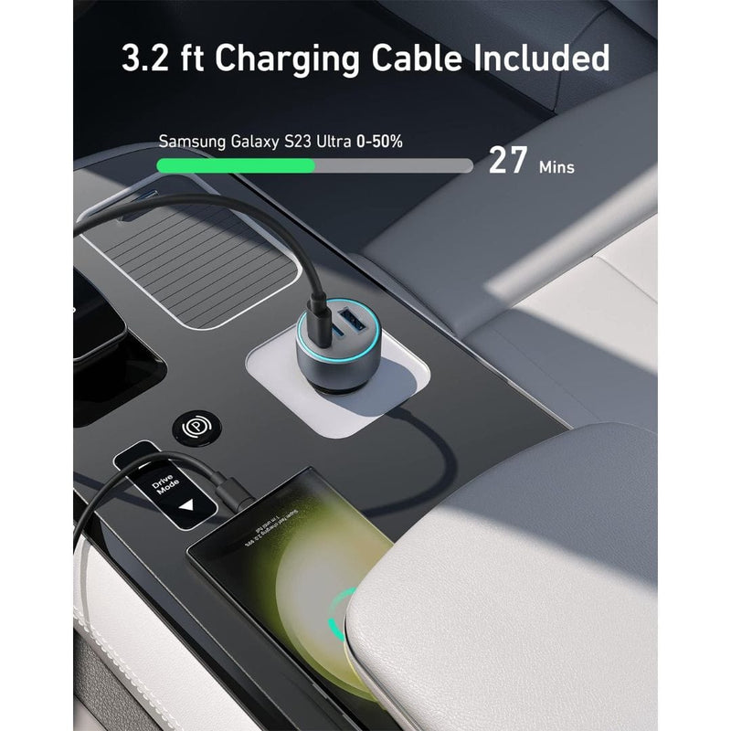 Anker 535 67W Car Charger (2 USB-C & 1 USB-A Port) With USB-C Cable - B2731