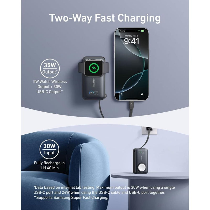 Anker MagGo Power Bank with Apple Watch charger & built-in USB-C cable (10K, 35W) - A1657