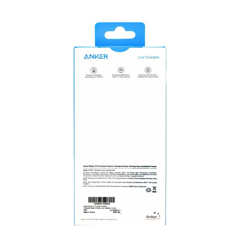 Anker Tempered Glass Anti-Spy Screen Protector for iPhone 15 Pro - A72D3
