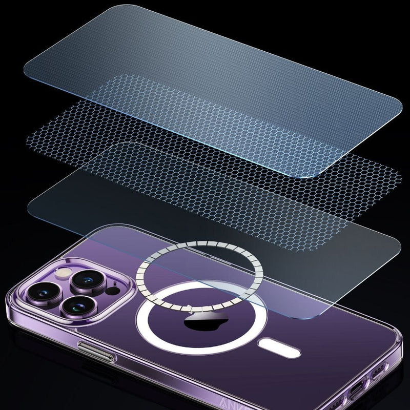 حافظة هاتف انكر مغناطيسية شفافة مع واقي زجاجي لهاتف ايفون 15 برو - A90A7