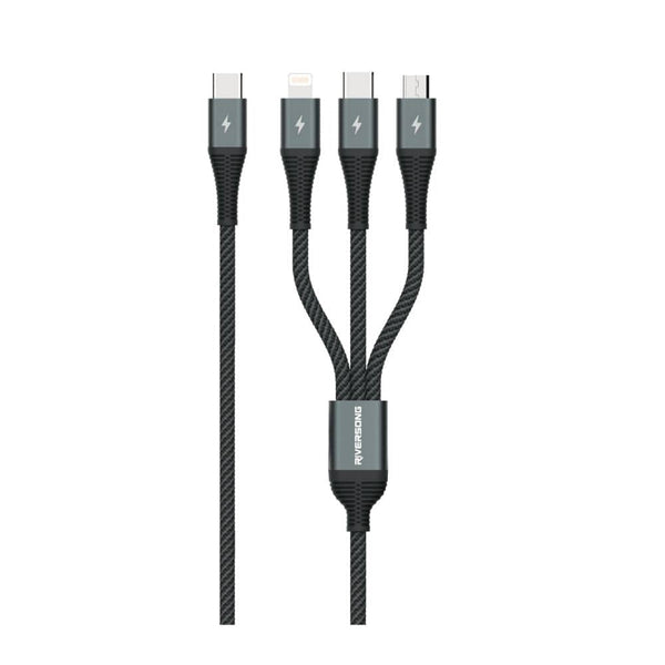 RIVERSONG 3-in-1 Fast Charging Cable (Type-C to Micro, Type-C, Lightning) - C61-T