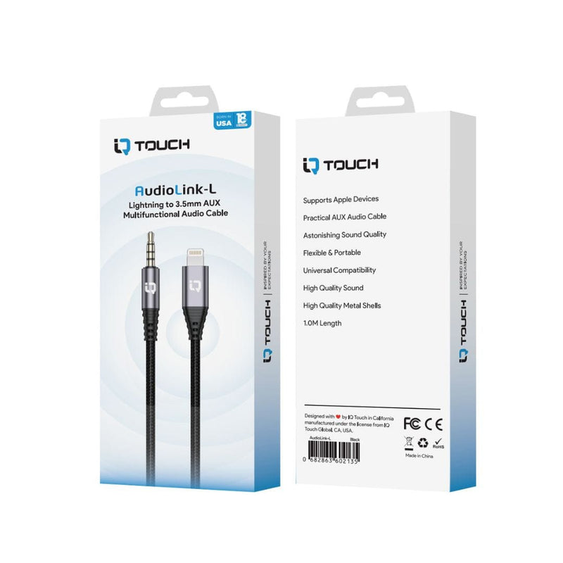 IQ TOUCH Lightening to 3.5mm Nylon braided 1 Meter Audio Cable - AUDIOLINK-L