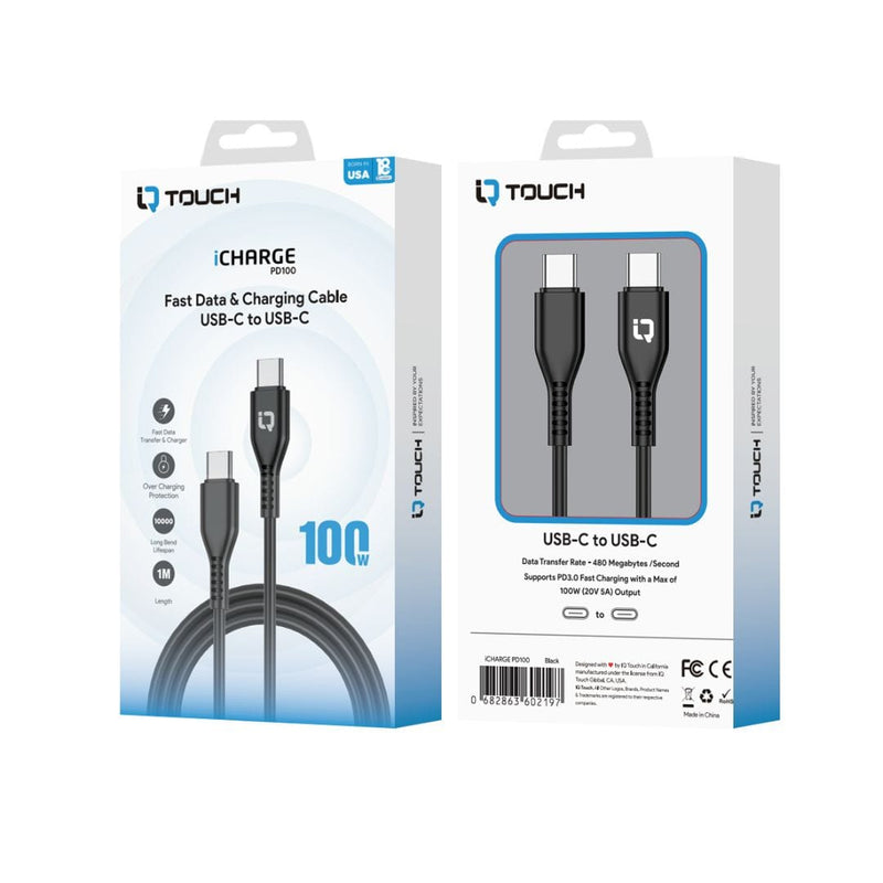 IQ Touch 1M 100W USB-C to USB-C Fast Data & Charging Cable - ICHARGE-PD100