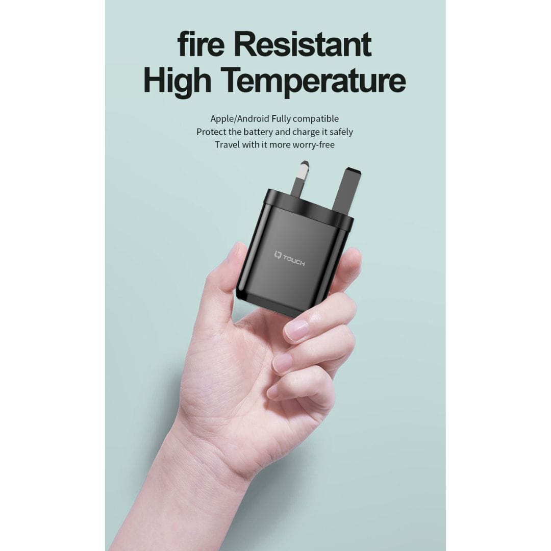 IQ TOUCH 12W Dual Port Wall Charger With 1M USB-A to Lightning Cable - ICHARGE-2P-L