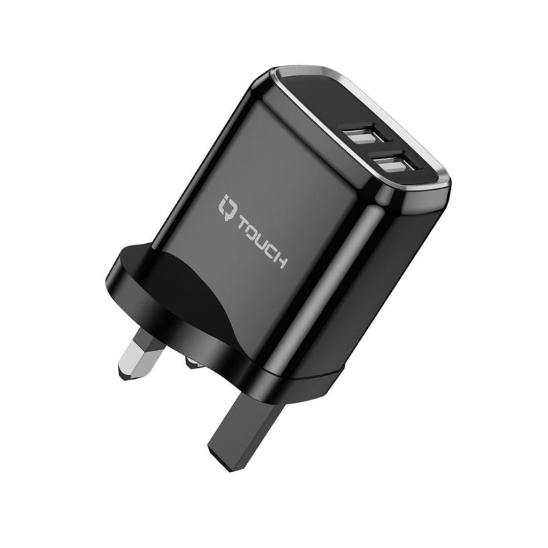 IQ TOUCH 12W Dual Port Wall Charger With 1M USB-A to USB-C Cable - ICHARGE-2P-C