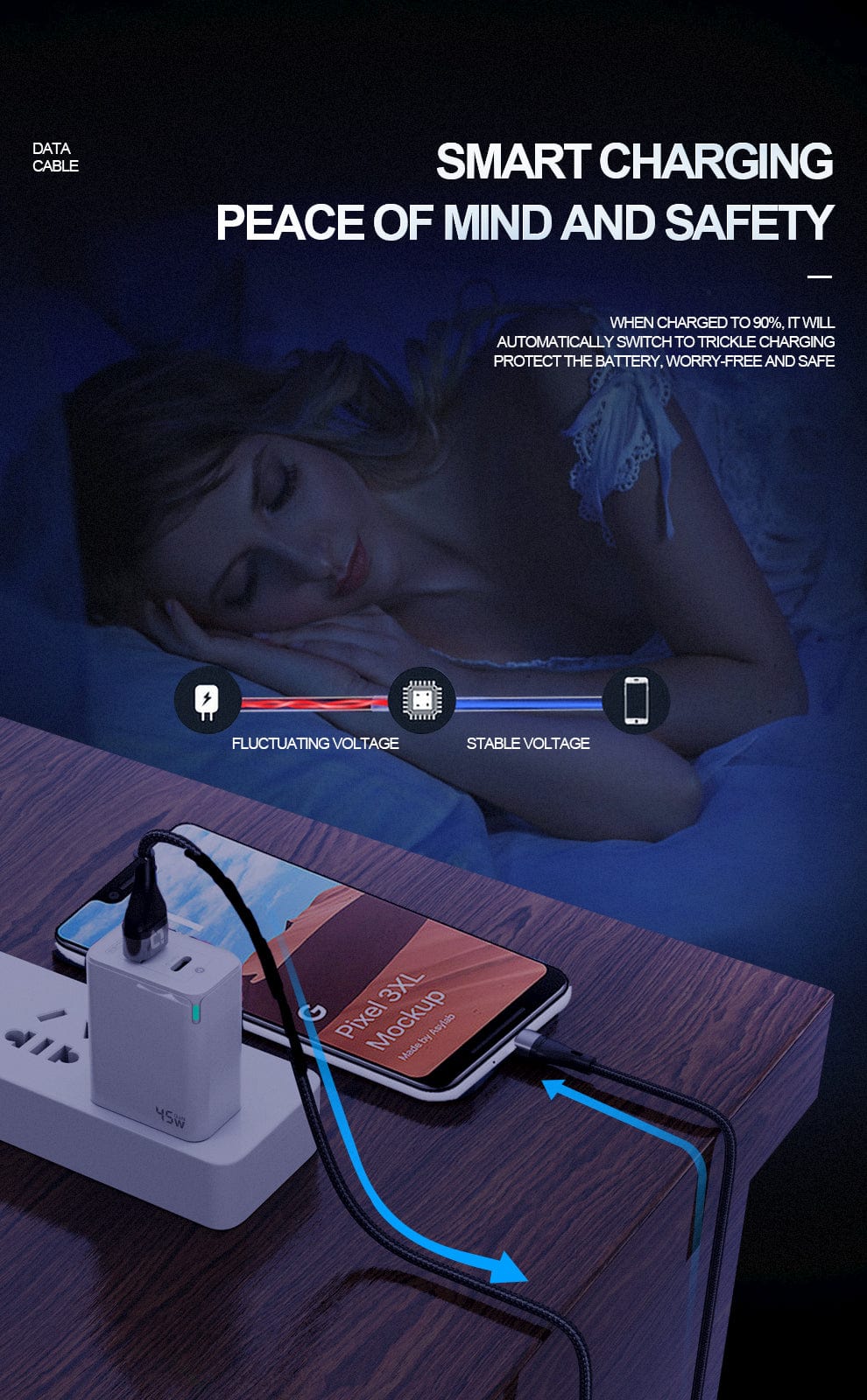 IQ TOUCH 1M Nylon Braided USB-A to USB-C Charging Cable - ICHARGE-IQ-C1