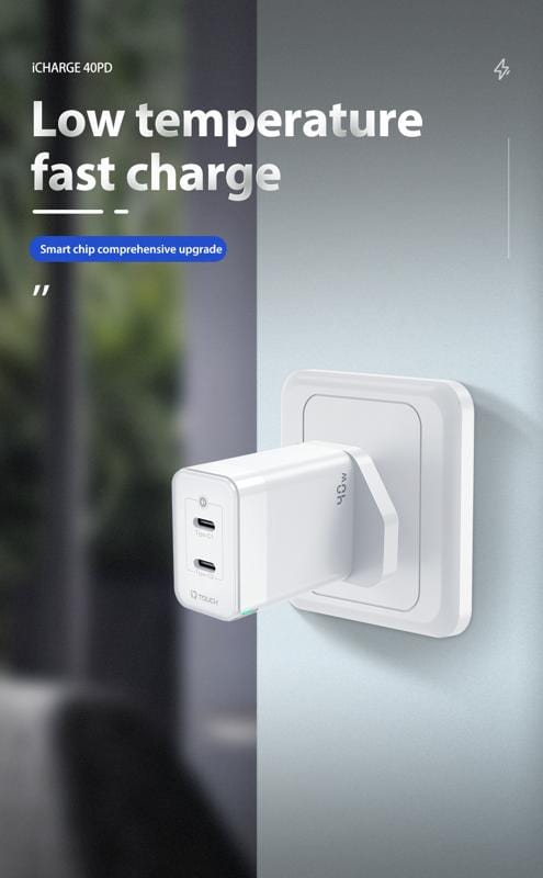 IQ TOUCH PD 40W Dual USB-C Wall Charger Powered by GaN Tech - ICHARGE-40PD