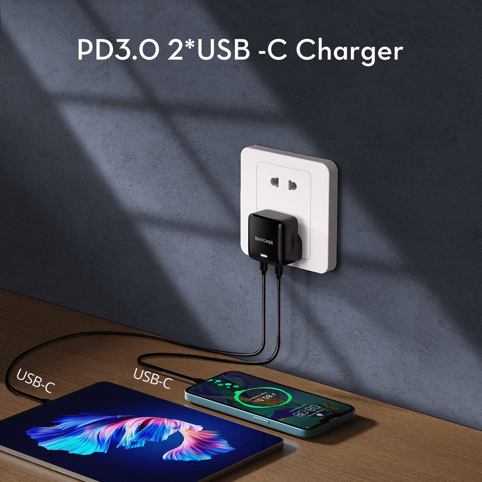 RAVPOWER 35W PD Pioneer 2 Port USB-C Wall Charger - PC1031