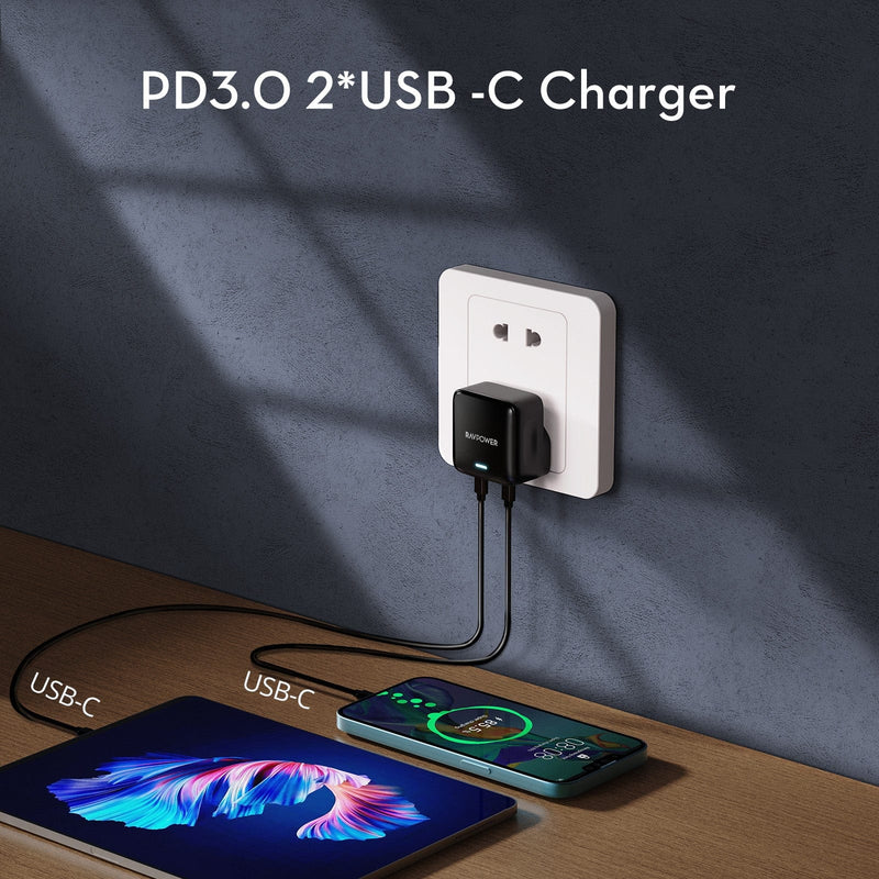 RAVPOWER 35W PD Pioneer 2 Port USB-C Wall Charger - PC1031
