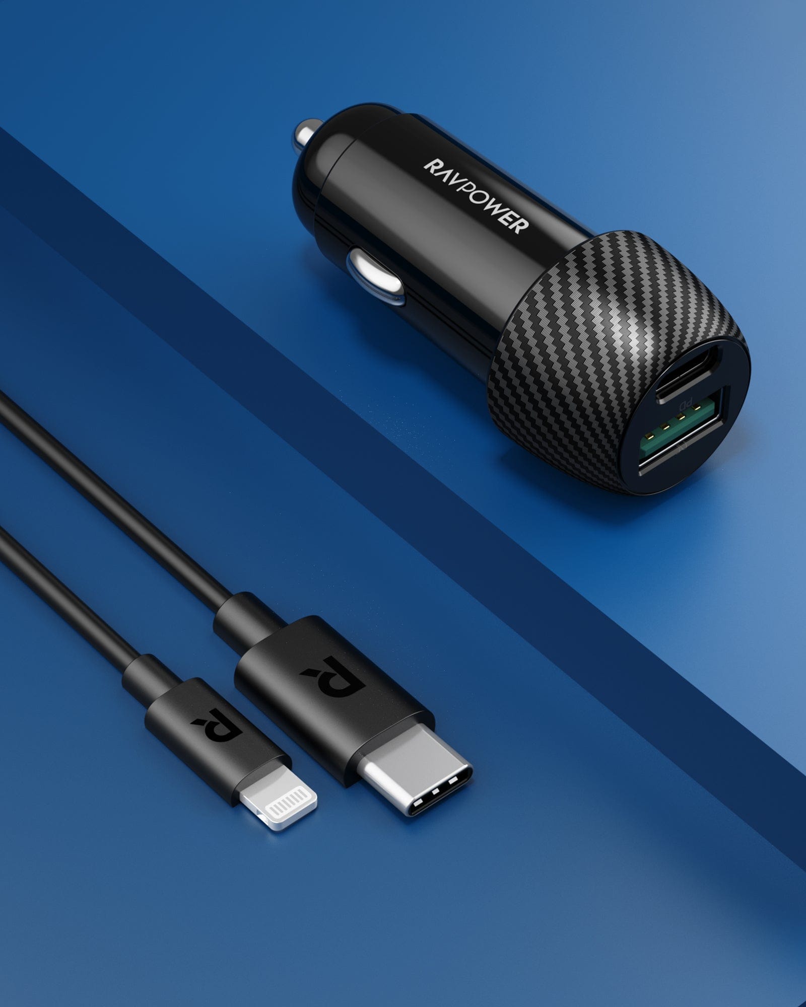 RAVPOWER 2 Port 49W Fast Car Charger with 1M Lightning Cable - VC031