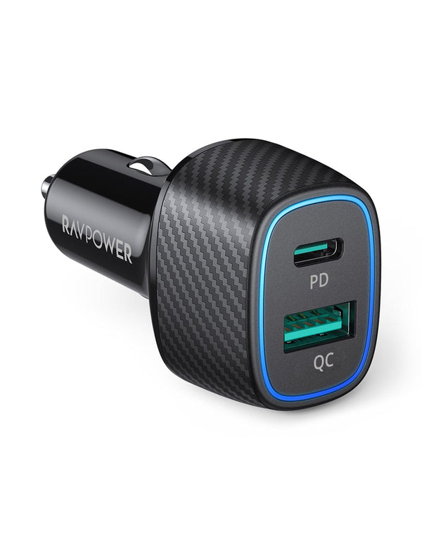 RAVPOWER 48W 2 Port(PD & QC) Fast Car Charger - VC009