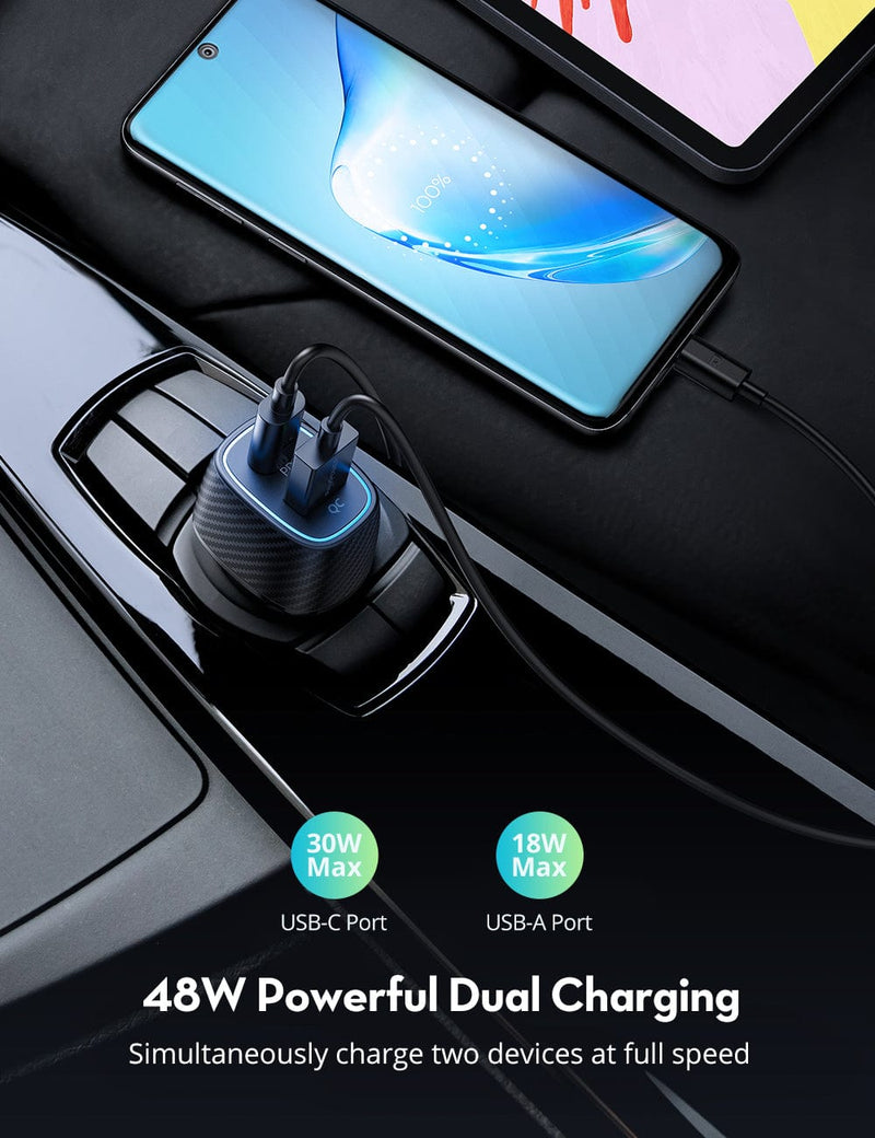 RAVPOWER 48W 2 Port(PD & QC) Fast Car Charger - VC009