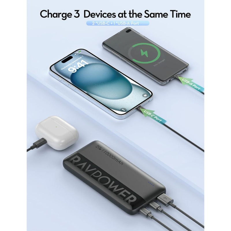 RAVPOWER PD 20W 3 Ports Power Bank (10000mAh) - PB1228