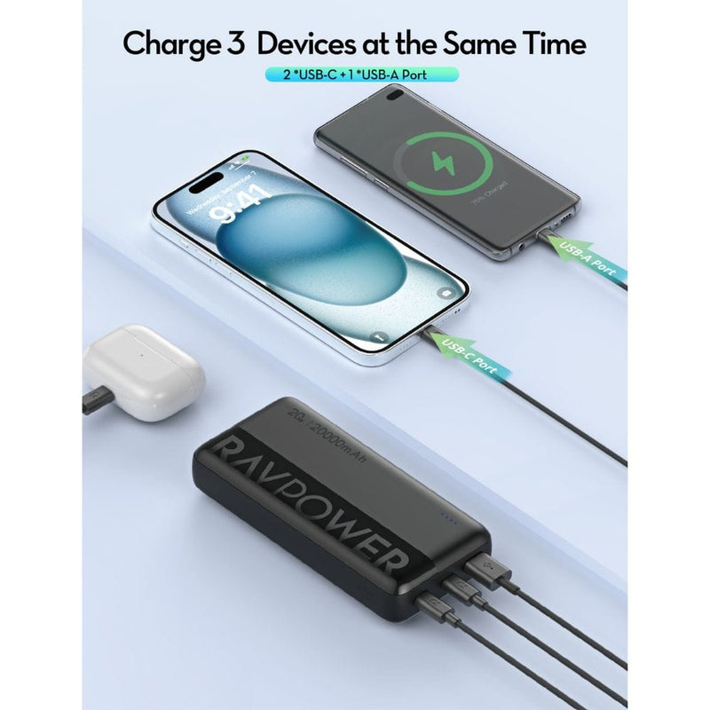 RAVPOWER PD 20W 3 Ports Power Bank (20000mAh) - PB1229