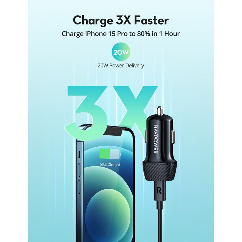 RAVPOWER PD 20W USB-C Fast Car Charger - VC1017