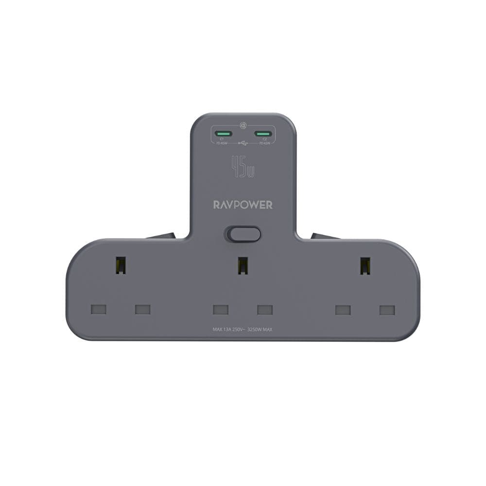 RAVPOWER PD 45W Power Outlet Extender with 3 AC Outlets & 2 USB-C Ports - PC1069