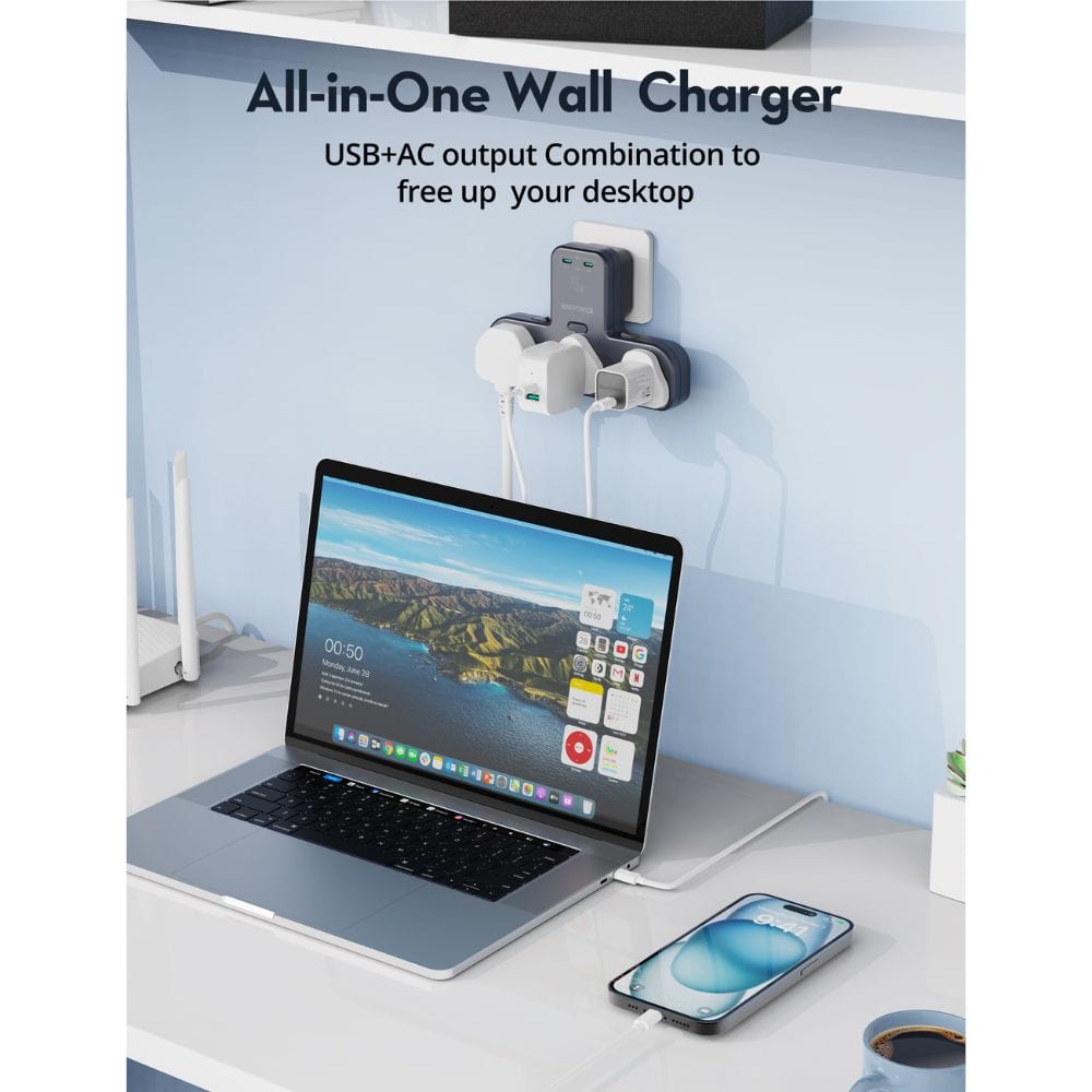 RAVPOWER PD 45W Power Outlet Extender with 3 AC Outlets & 2 USB-C Ports - PC1069